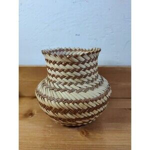 Tamahumara Basket Mexico Native Indian Large 4" x 4" Natural Fiber Woven